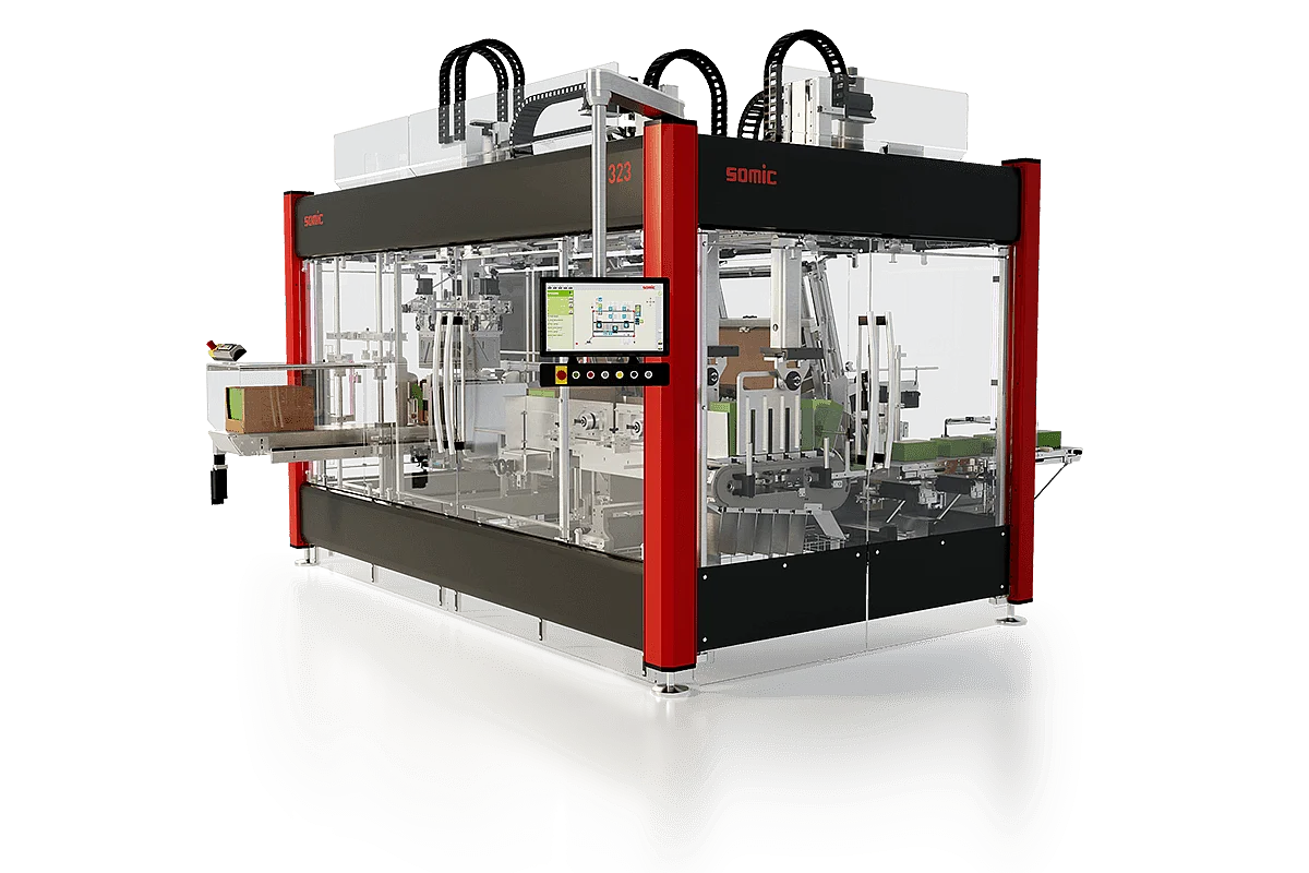 SOMIC 323 Karton-Verpackungsmaschine für ein- und mehrteilige Verpackungen - Freisteller der Maschine